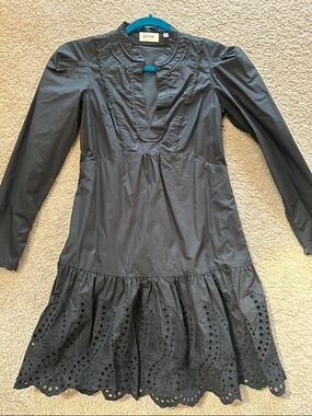 Joie Black Long Sleeve Eyelet Hem Dress